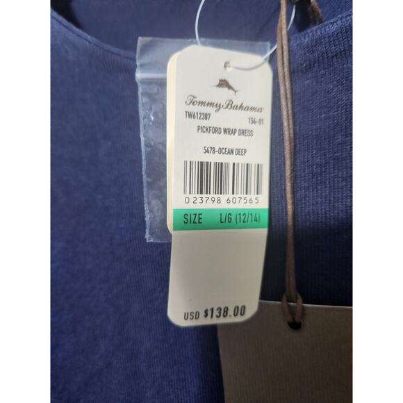 Womens Tommy Bahama Belted Dress Size Large Pickford Wrap Ocean Deep NWT - Picture 2 of 11